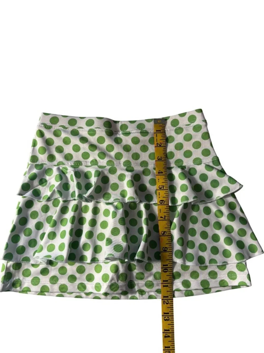 Green Polka Dot Ruffle Skort & Sleeveless Collared Top Tennis Set - Youth Medium - Picture 10 of 14